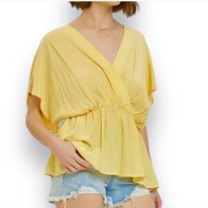 HEYSON Kimono Sleeve Elastic Waist Top in Honey Yellow